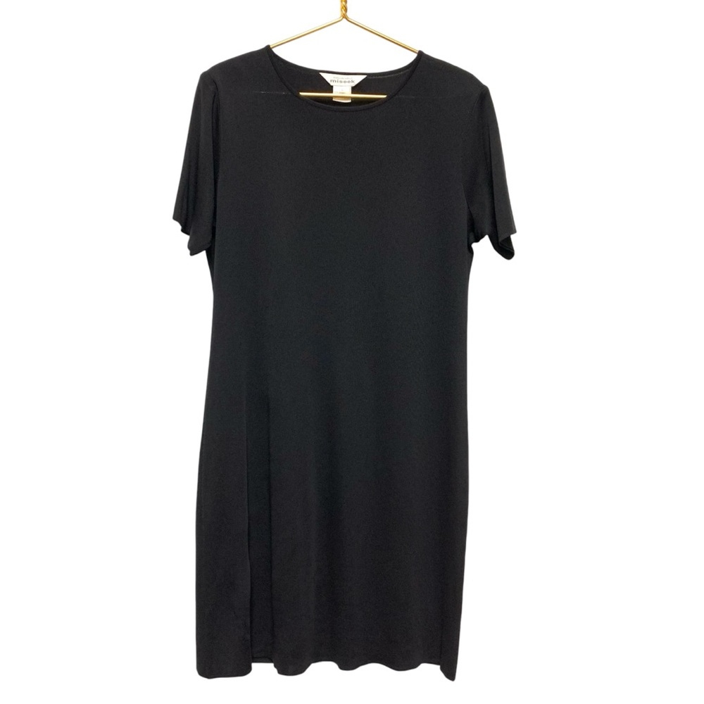Exclusively Misook Short Sleeve Midi Dress Size Large Black Acrylic Stretch Knit
